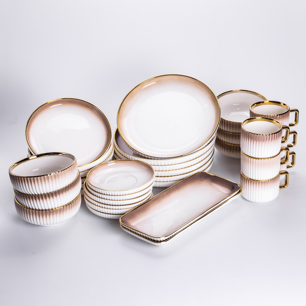 Изображение Столовый сервиз на 6 персон из фарфора 32 предмета Золотой HP-26-13GOLD ИМ Light-Deco 