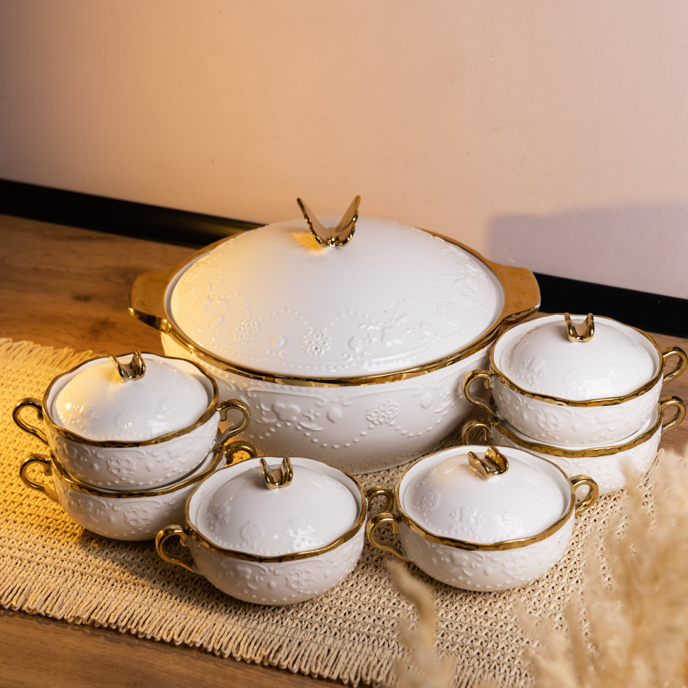 Зображення Суповой сервиз на 6 персон супница 3 (л) с бульонницами 300 (мл) тарелки для супа SPW-16 ИМ Light-Deco 