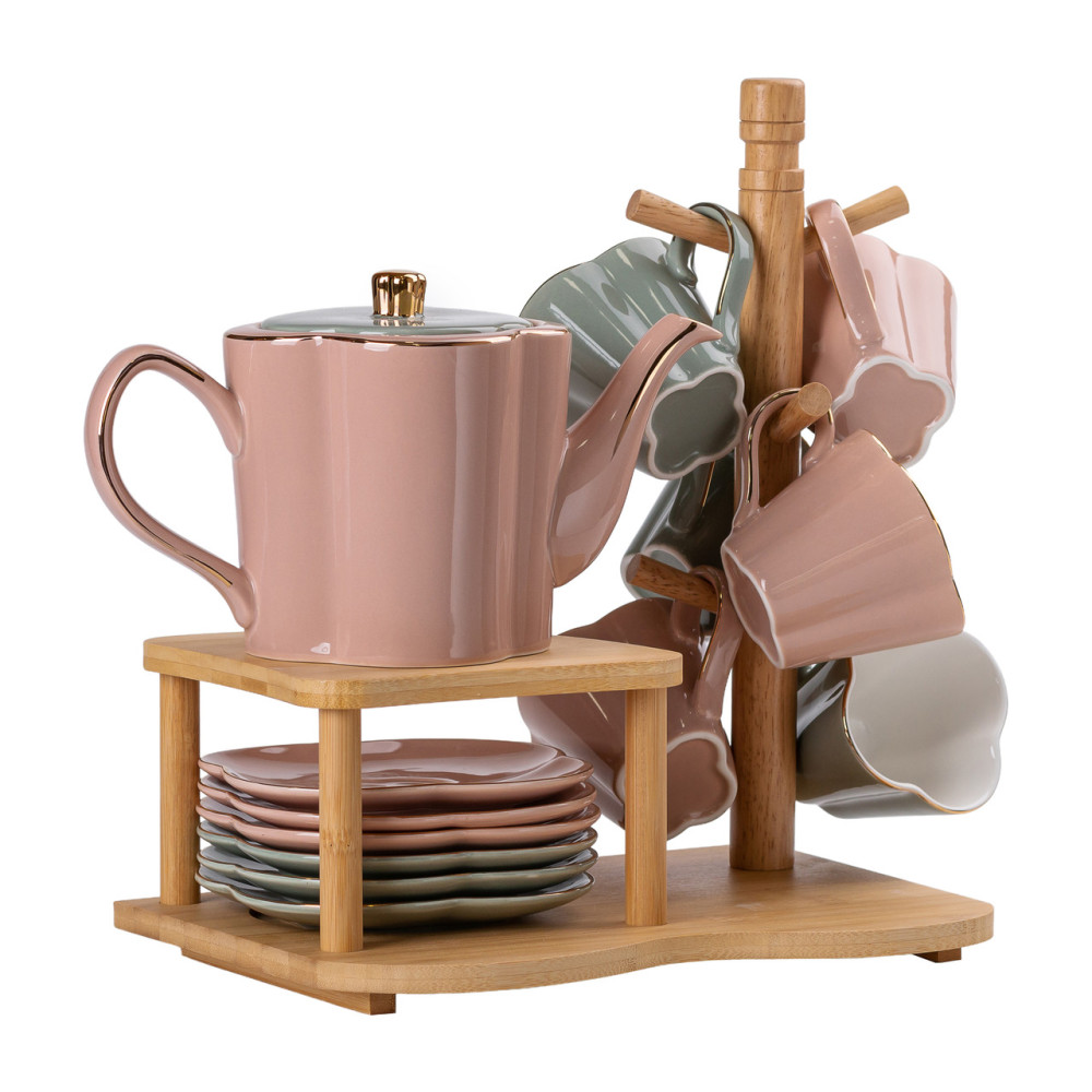 Зображення Чайний сервіз Light House на 6 персон з бамбуковою підставкою LG-30009 рожевий із сірим ИМ Light-Deco 5 