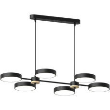 Люстра підвісна світлодіодна Light House SRS-19606/6 BK+WOOD, колір чорний + дерево