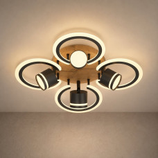 Люстра потолочная светодиодная Light House SRS-20611/4+4A BK+WOOD черная + дерево