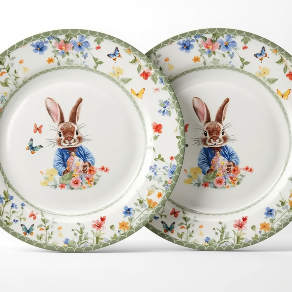 Изображение Набор обеденных тарелок пасхальных Garden Rabbits фарфоровые 25 см HP-7323-5 ИМ Light-Deco 