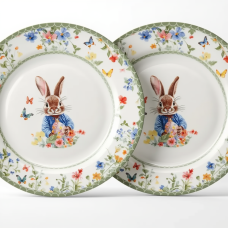 Набор обеденных тарелок пасхальных Garden Rabbits фарфоровые 25 см HP-7323-5