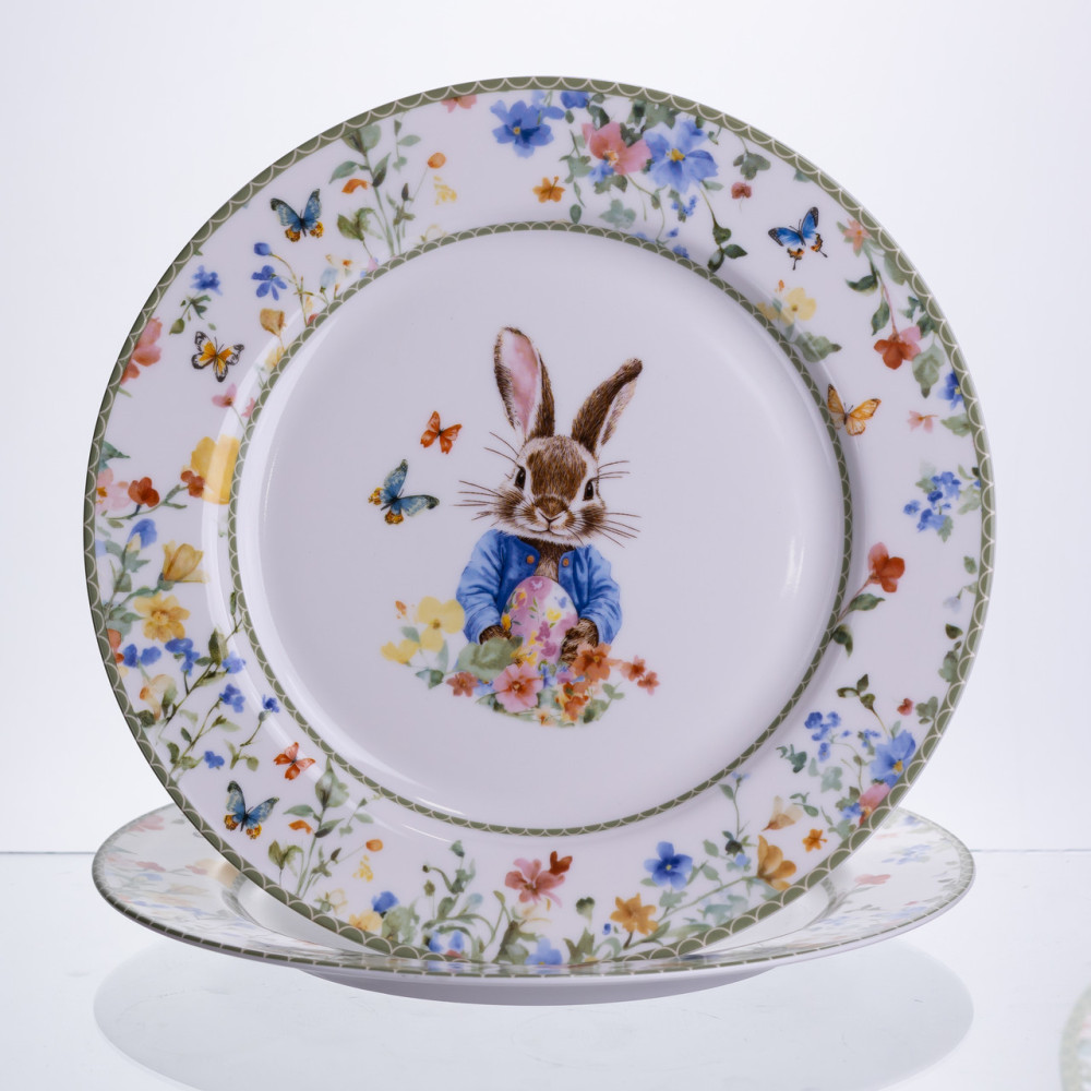Изображение Набор обеденных тарелок пасхальных Garden Rabbits фарфоровые 25 см HP-7323-5A ИМ Light-Deco 
