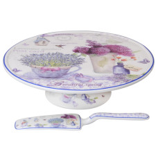 Блюдо для торта з лопаткою лаванда 27см