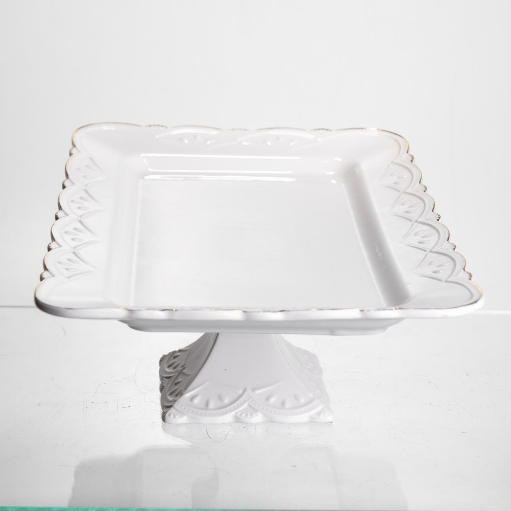 Зображення Тортовница на ножке White Square 35.5*35.5 см фарфоровая квадратная Yiwu 120-YH-HG060 ИМ Light-Deco 3 