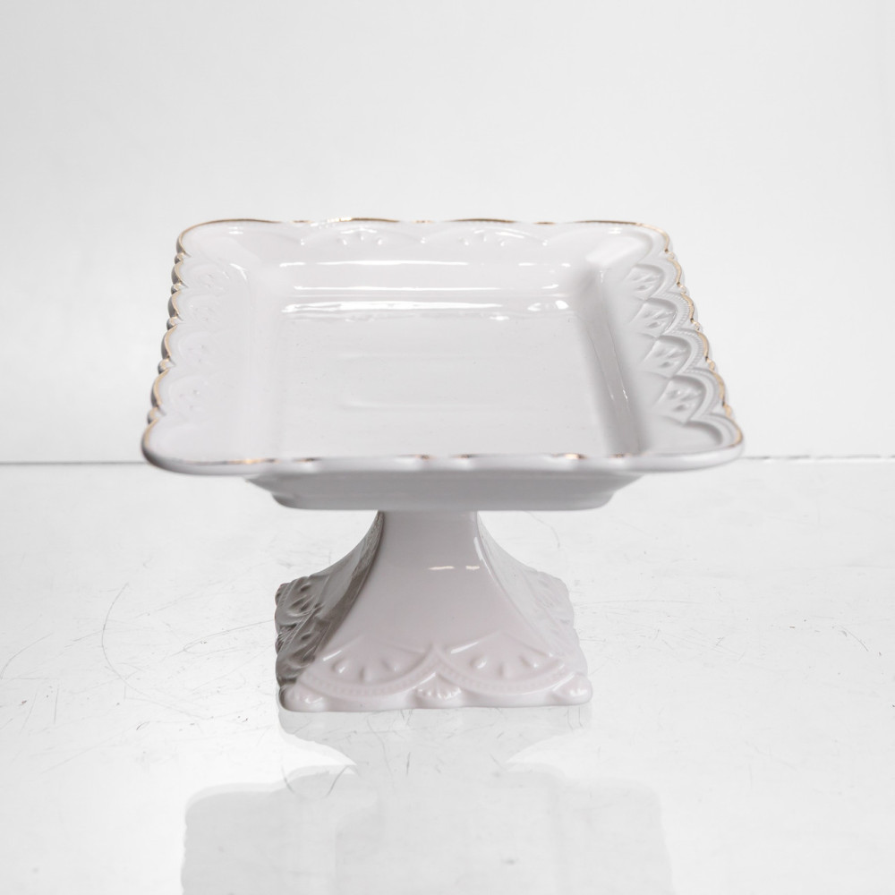 Зображення Тортовница на ножке White Square 20.5*20.5 см фарфоровая квадратная Yiwu 120-YH-HG063 ИМ Light-Deco 3 