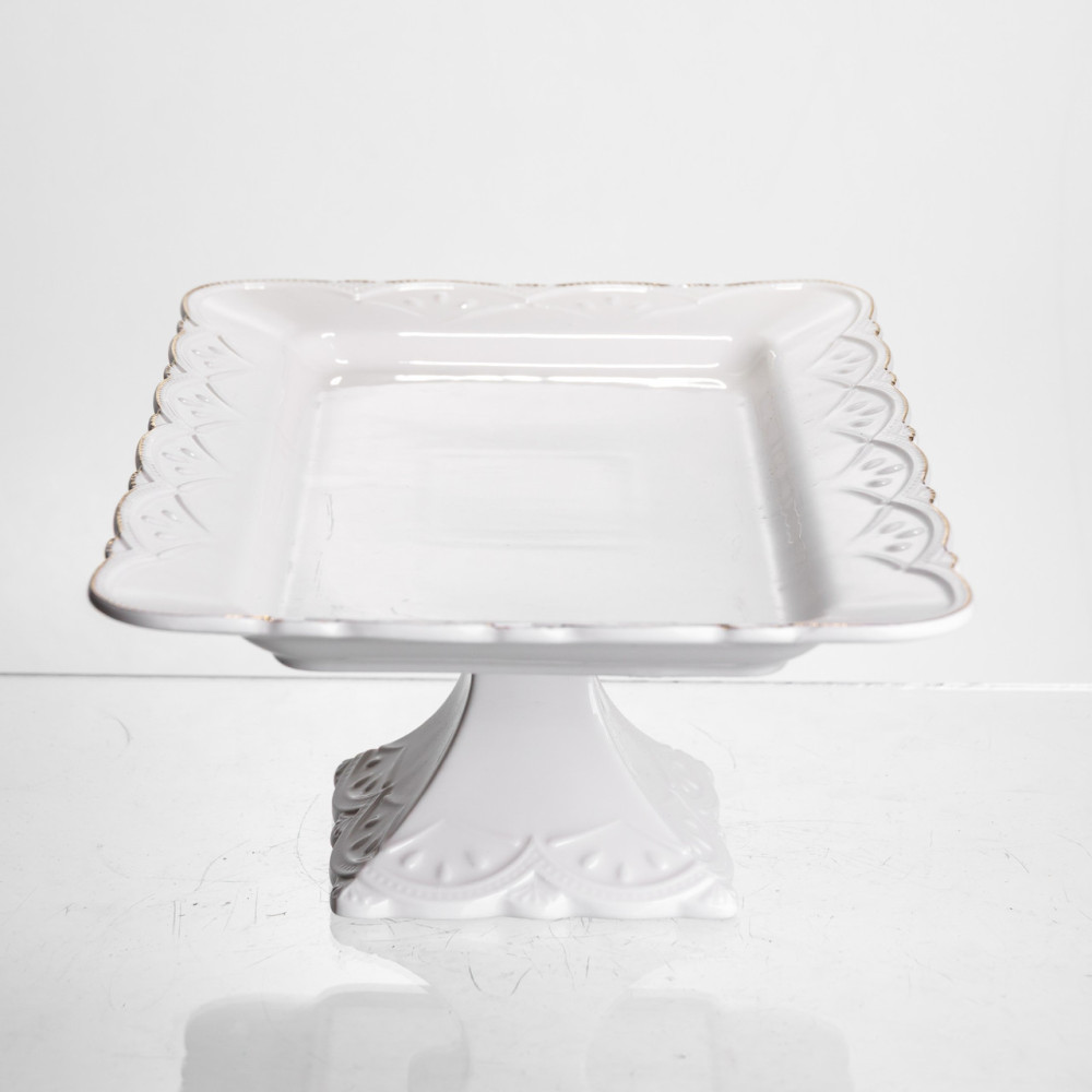 Зображення Тортовница на ножке White Square 30.5*30.5 см фарфоровая квадратная Yiwu 120-YH-HG061 ИМ Light-Deco 3 
