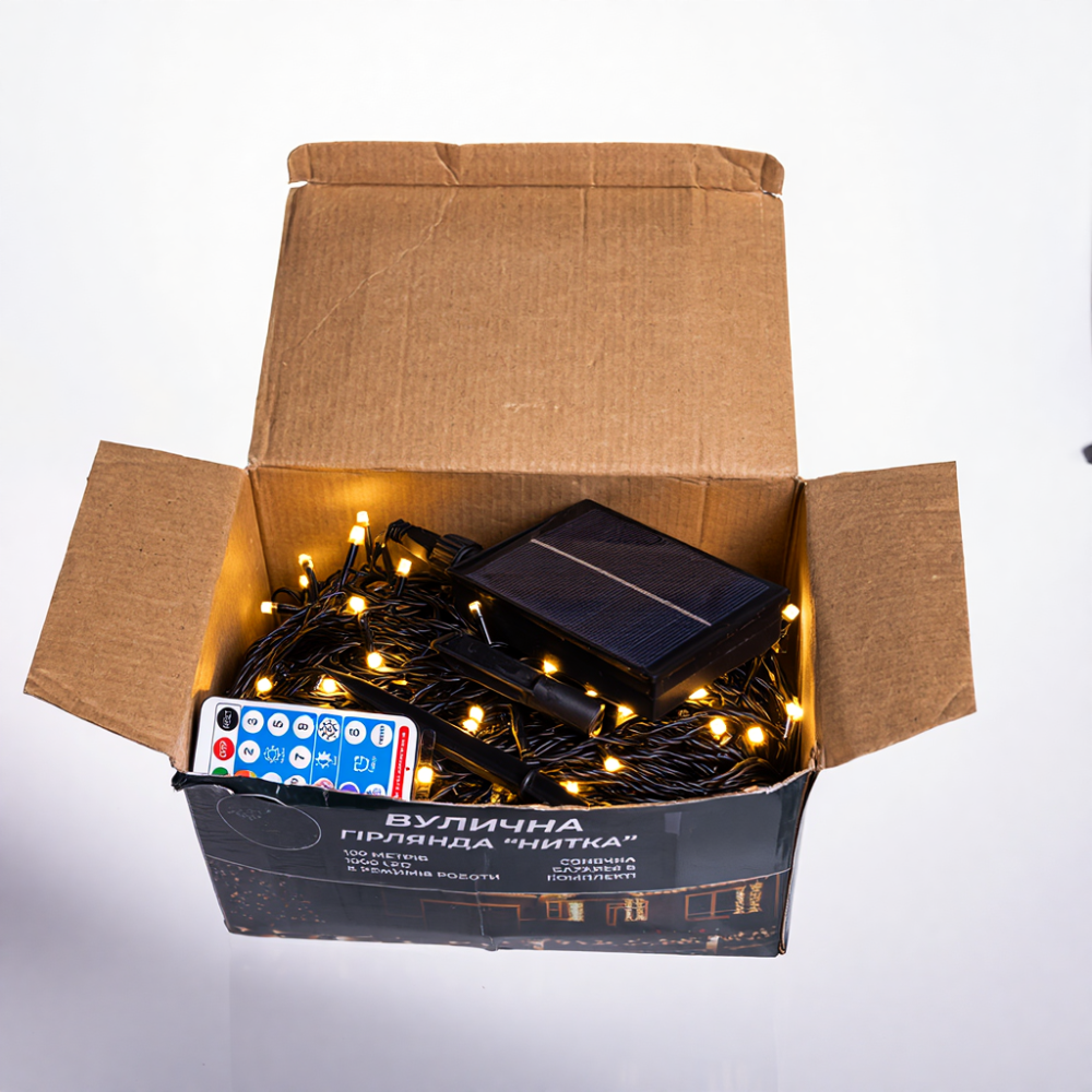Изображение Новогодняя гирлянда уличная 100 м 1000 LED с солнечной батареей 8 режимов работы черный провод Желтый свет SB1000L100MBY ИМ Light-Deco 3 