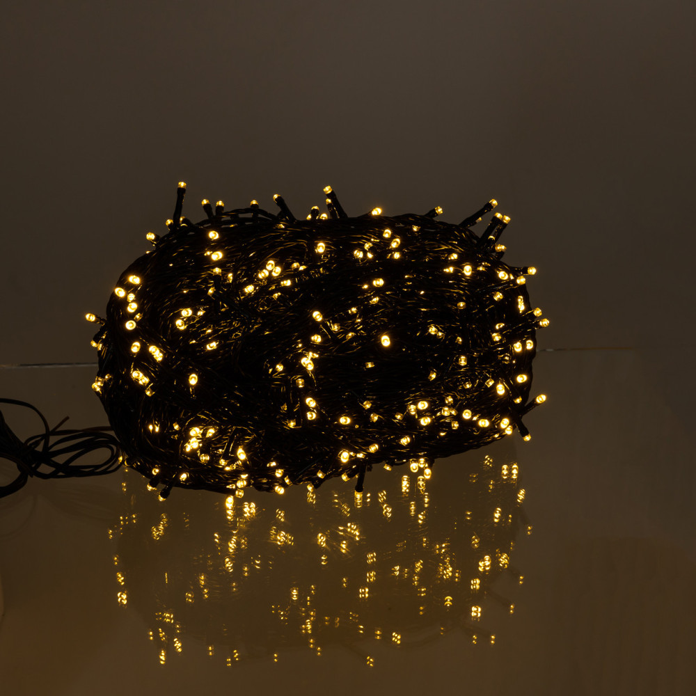 Изображение Новогодняя гирлянда уличная 100 м 1000 LED с солнечной батареей 8 режимов работы черный провод Желтый свет SB1000L100MBY ИМ Light-Deco 
