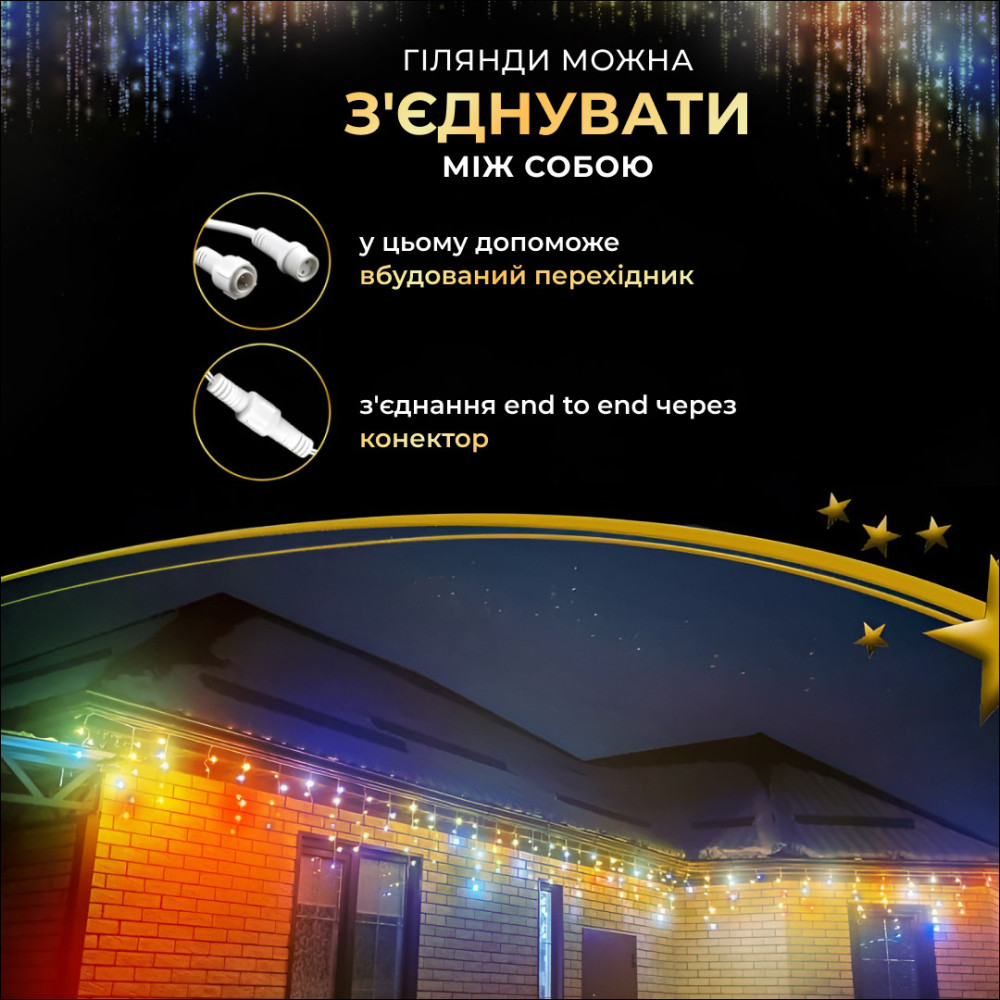 Изображение Гирлянда бахрома LED мерцание 3м 90 светодиодов новогодняя украшение дома Lugi, праздничная подсветка световой декор флеш ИМ Light-Deco 6 