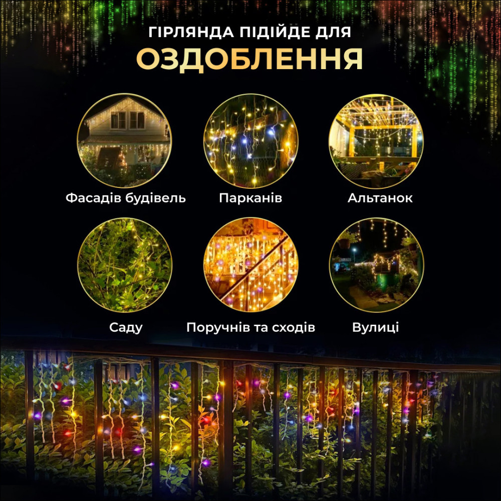 Изображение Гирлянда бахрома LED мерцание 3м 90 светодиодов новогодняя украшение дома Lugi, праздничная подсветка световой декор флеш ИМ Light-Deco 8 