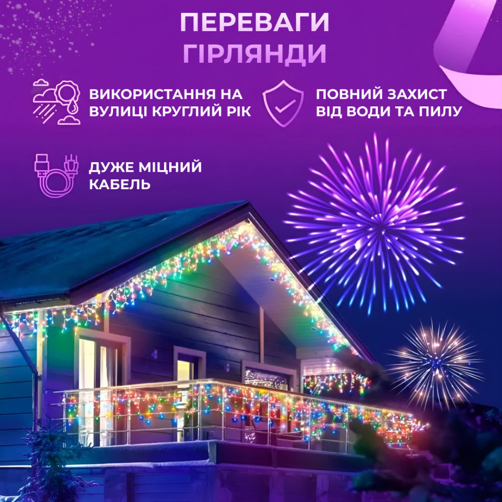 Изображение Гирлянда уличная светодиодная 90 LED 3 метра белый провод бахрома 18 нитей 3МWML ИМ Light-Deco 1 