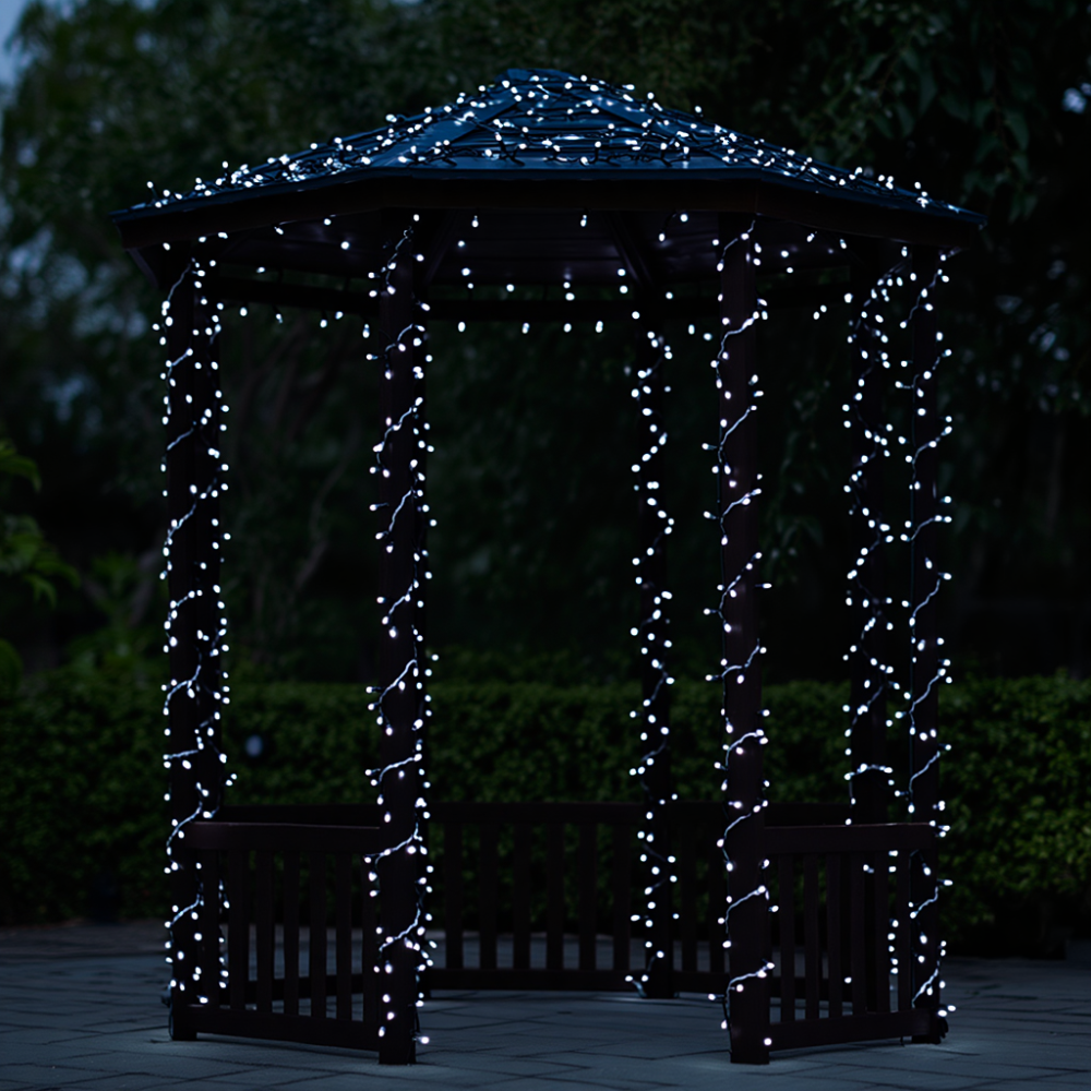 Изображение Новогодняя гирлянда уличная 30 м 300 LED с солнечной батареей черный провод Белый SB300L30MBW ИМ Light-Deco 1 