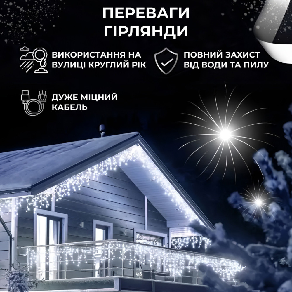 Изображение Гирлянда уличная светодиодная 90 LED 3 метра белый провод бахрома 18 нитей Белый 3МWW ИМ Light-Deco 2 