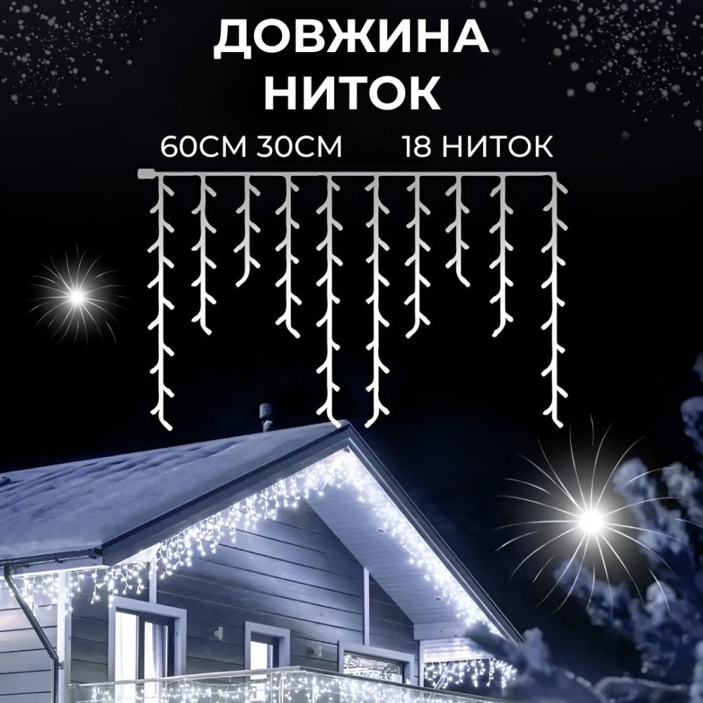 Изображение Гирлянда уличная светодиодная 90 LED 3 метра белый провод бахрома 18 нитей Белый 3МWW ИМ Light-Deco 4 