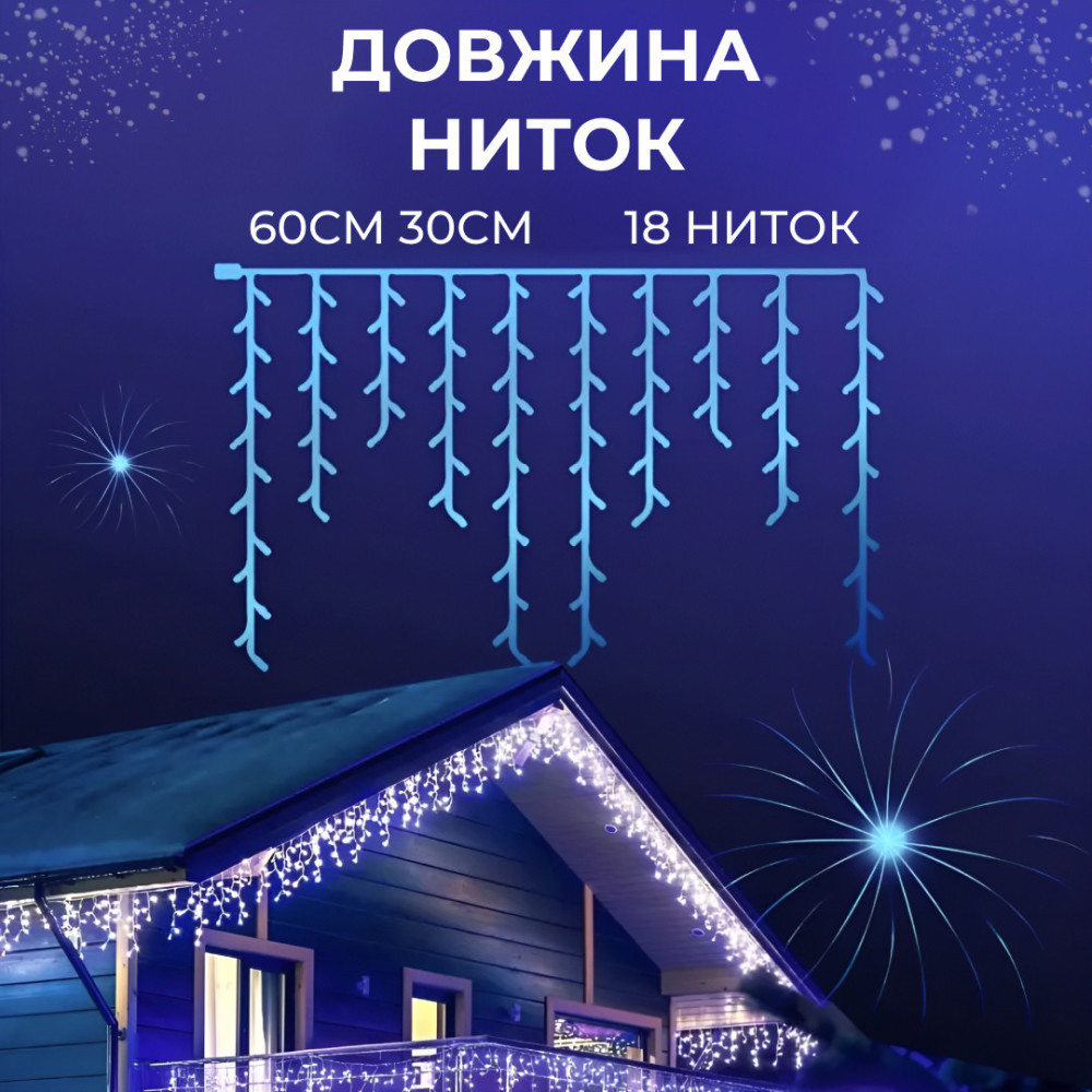 Изображение Гирлянда уличная светодиодная 90 LED 3 метра белый провод бахрома 18 нитей Синий 3МWBL ИМ Light-Deco 4 