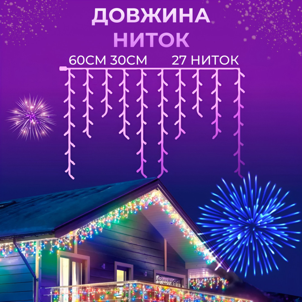 Изображение Гирлянда уличная светодиодная 135 LED 6 метров белый провод бахрома 27 нитей Мультиколор 6МWML ИМ Light-Deco 4 