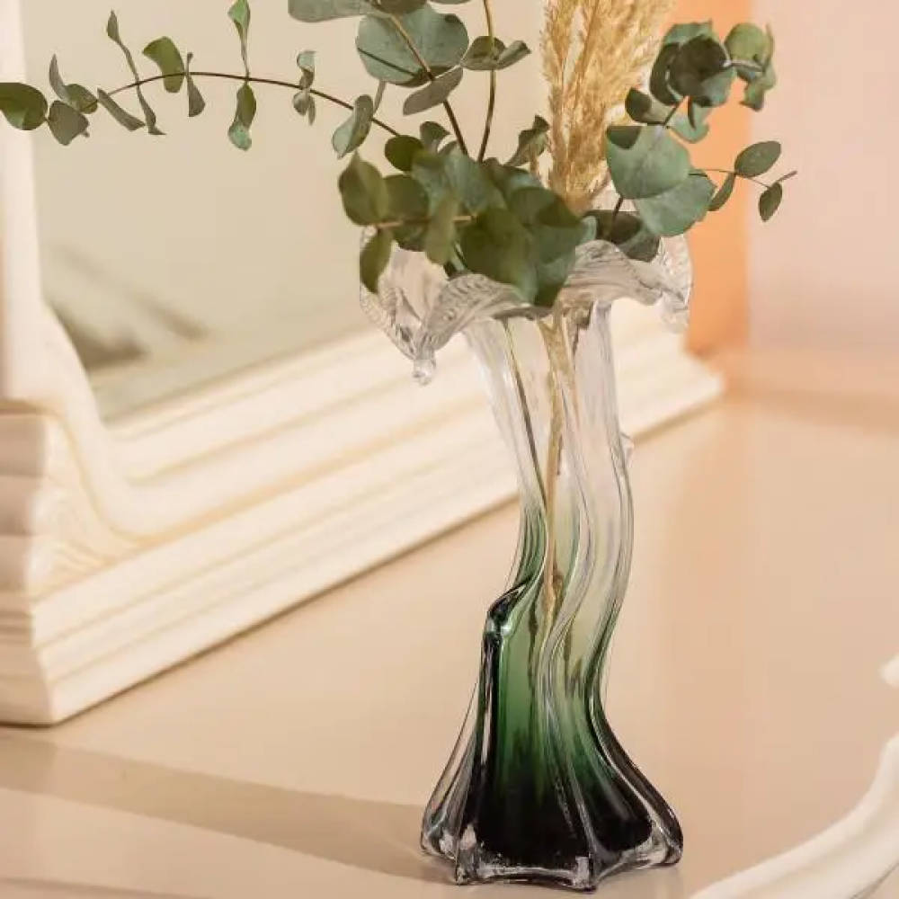 Зображення Декоративная стеклянная ваза для цветов 29 см фигурная Зеленая HP-9-1 ИМ Light-Deco 1 