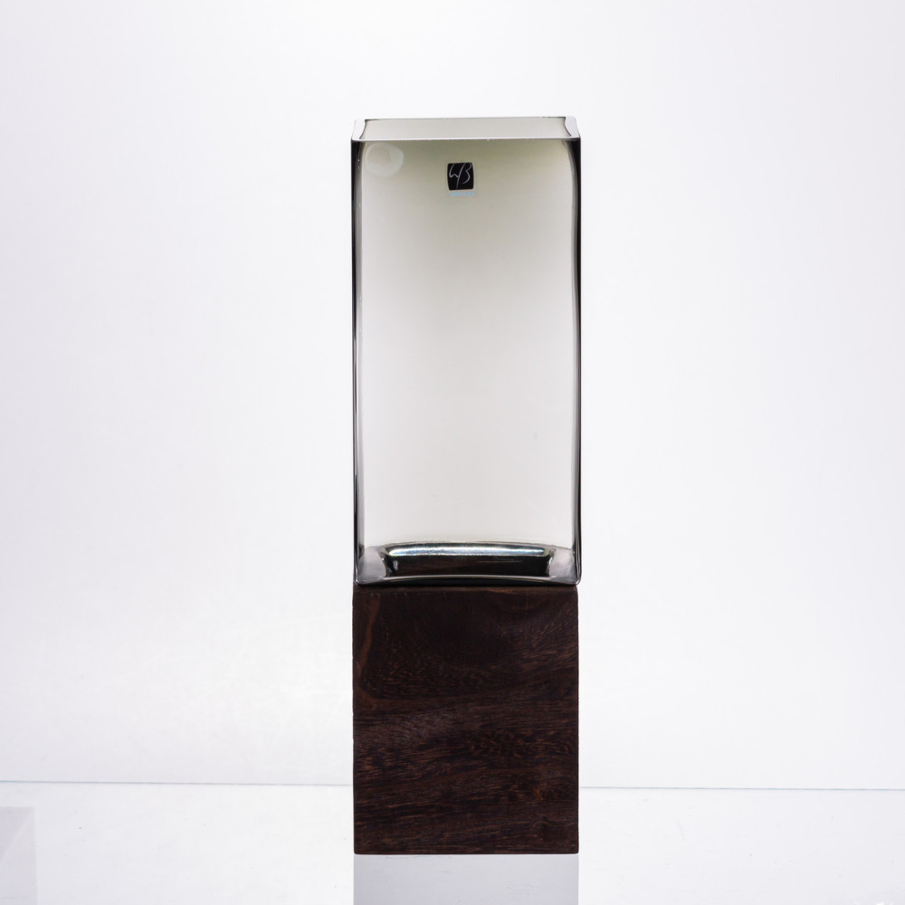 Зображення Стеклянная декоративная ваза квадратная, стильная ваза стекло с деревом для цветов прозрачная HP-32-7 ИМ Light-Deco 1 