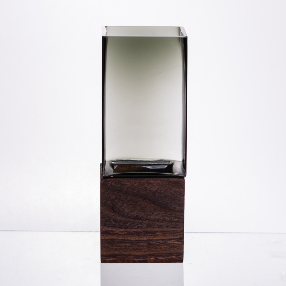 Зображення Стеклянная декоративная ваза квадратная, стильная ваза стекло с деревом для цветов прозрачная HP-32-8 ИМ Light-Deco 2 