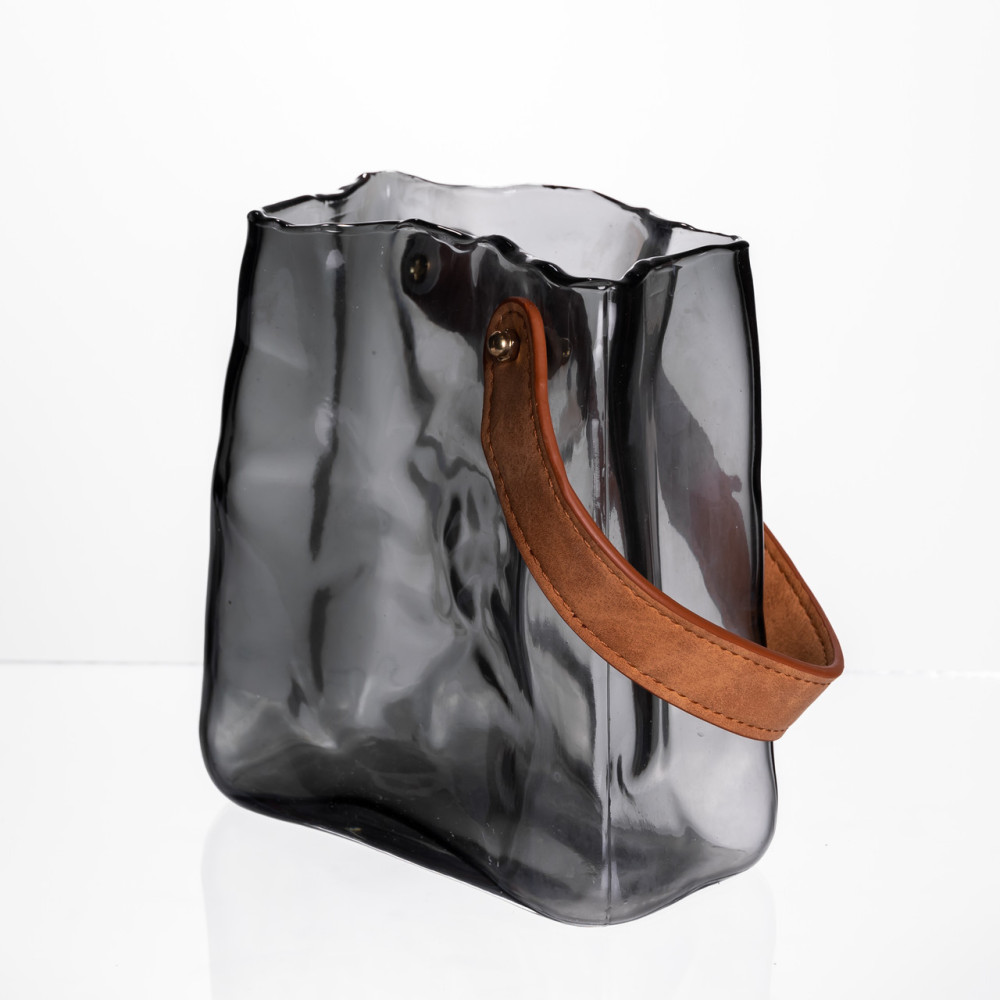 Зображення Стеклянная ваза сумочка с ручкой 13×7×16.5 (см) декоративная ваза для цветов 1 (л) Серый HP-19-155-2 ИМ Light-Deco 3 