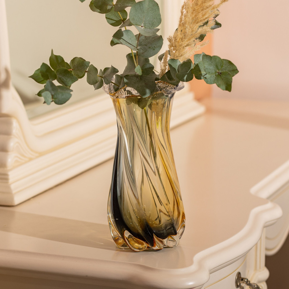 Зображення Ваза скляна фігурна для квітів Light House 30 см 1.8 л (LG-20196) Жовто-сіра ИМ Light-Deco 2 