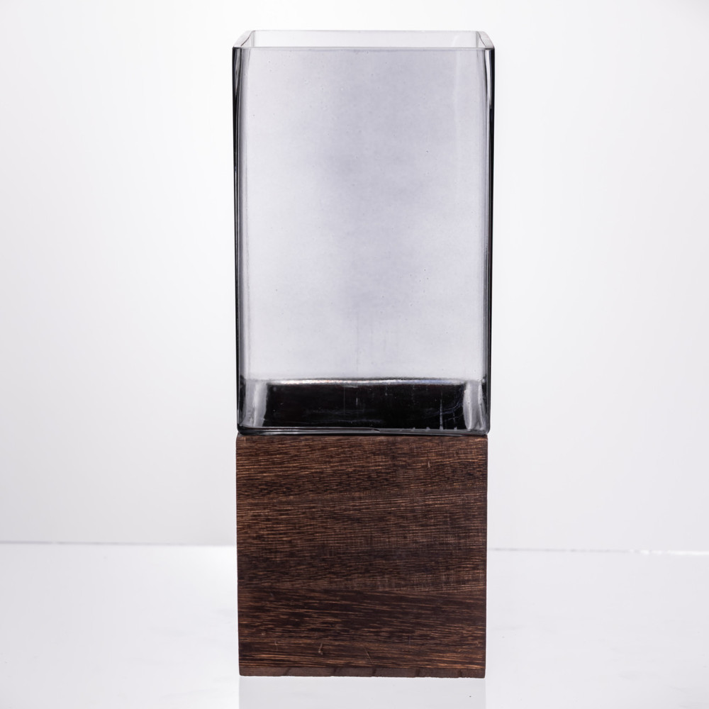 Изображение Ваза для цветов квадратная стеклянная Light House LG-30208-3000 прозрачная с подпалом 30 см 3 л ИМ Light-Deco 1 