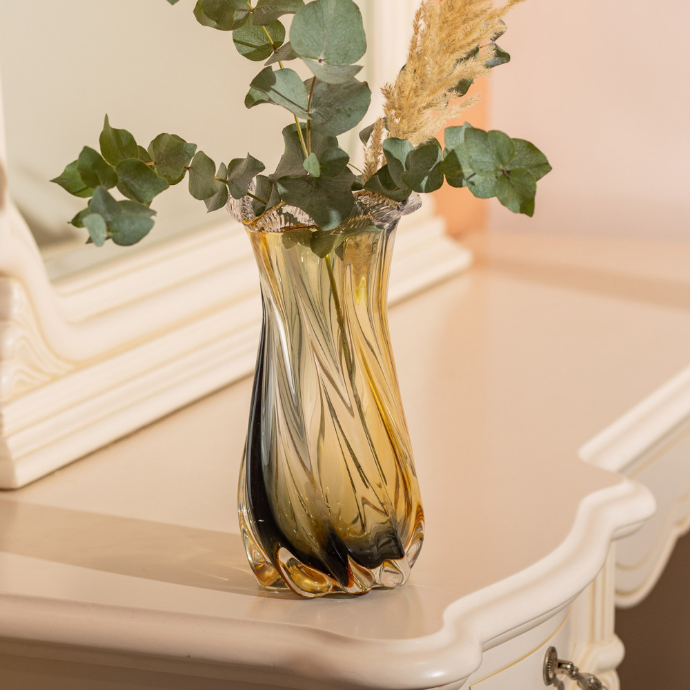 Зображення Ваза скляна фігурна для квітів Light House 21 см 800 мл (LG-20196) Жовто-сіра ИМ Light-Deco 2 