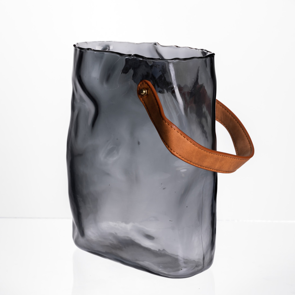 Зображення Подарочная стеклянная ваза сумочка с ручкой 18×9×25 (см) декоративная Серый HP-19-157-2 ИМ Light-Deco 1 