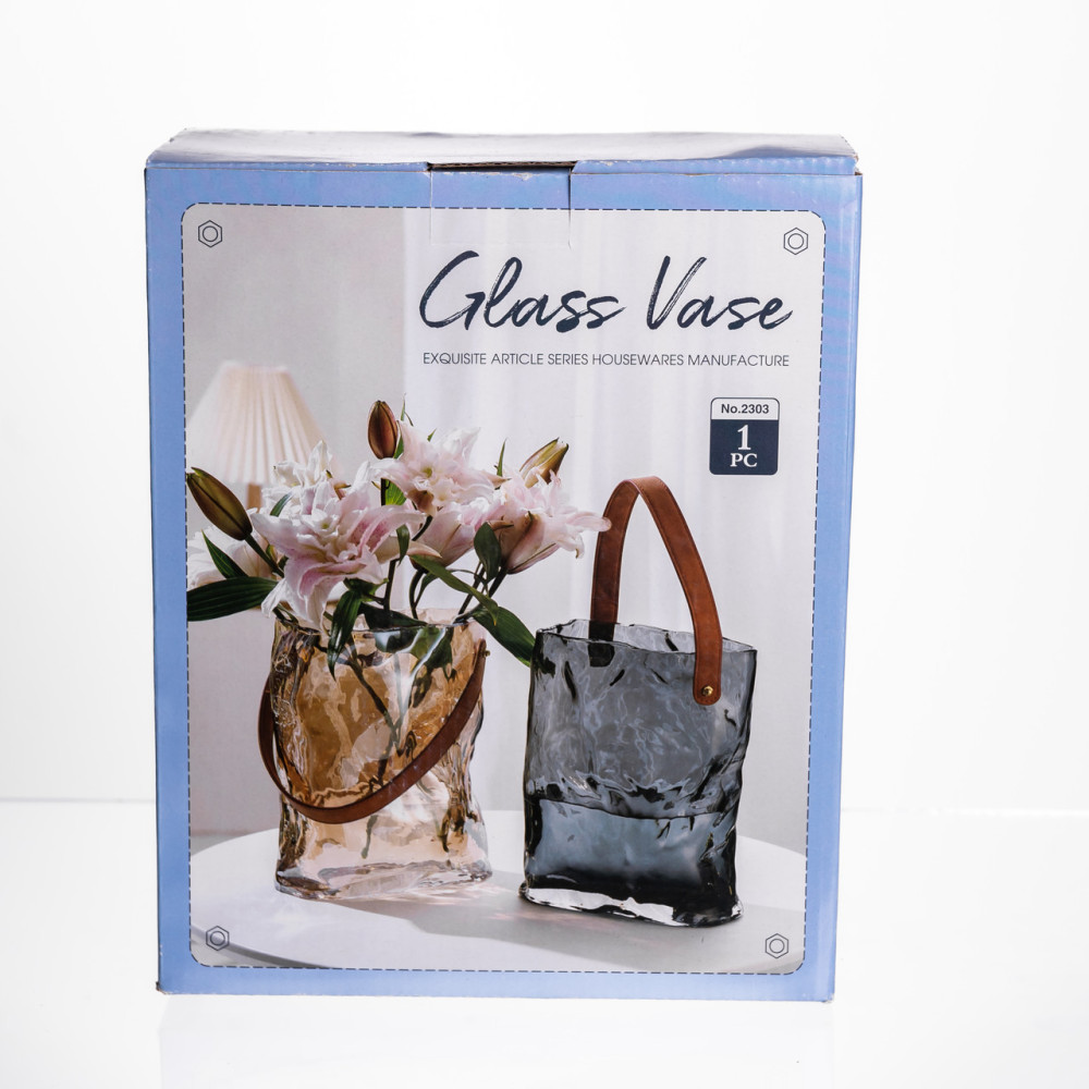 Зображення Подарочная стеклянная ваза сумочка с ручкой 18×9×25 (см) декоративная Серый HP-19-157-2 ИМ Light-Deco 4 