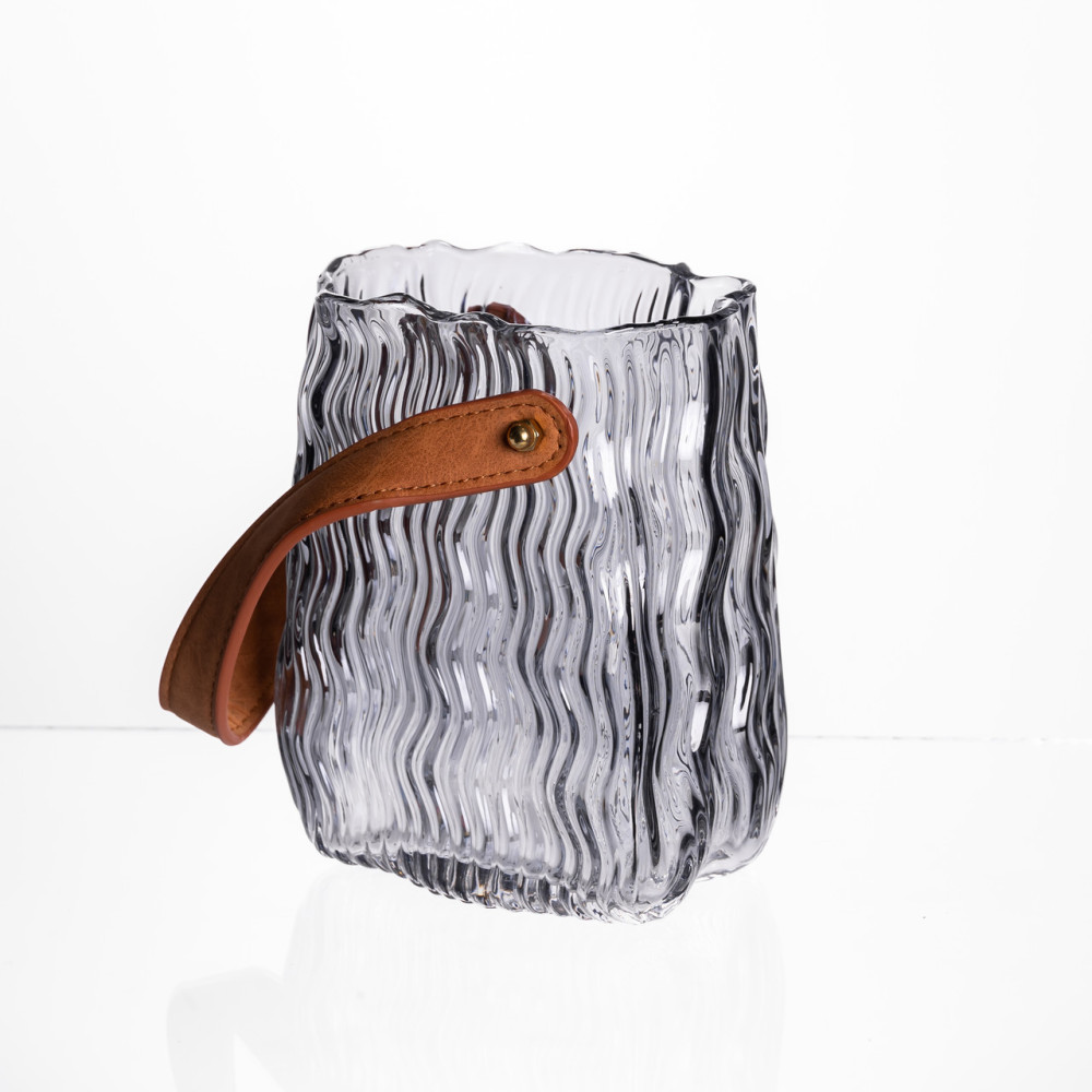 Зображення Ваза сумочка с ручкой 12×8.5×16 (см) декоративная стеклянная ваза для цветов 800 (мл) Серый HP-19-154-2 ИМ Light-Deco 2 