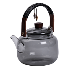 Чайник Light House для заварювання 0.8 л скляний з дерев'яною ручкою (LG-20305) чорний