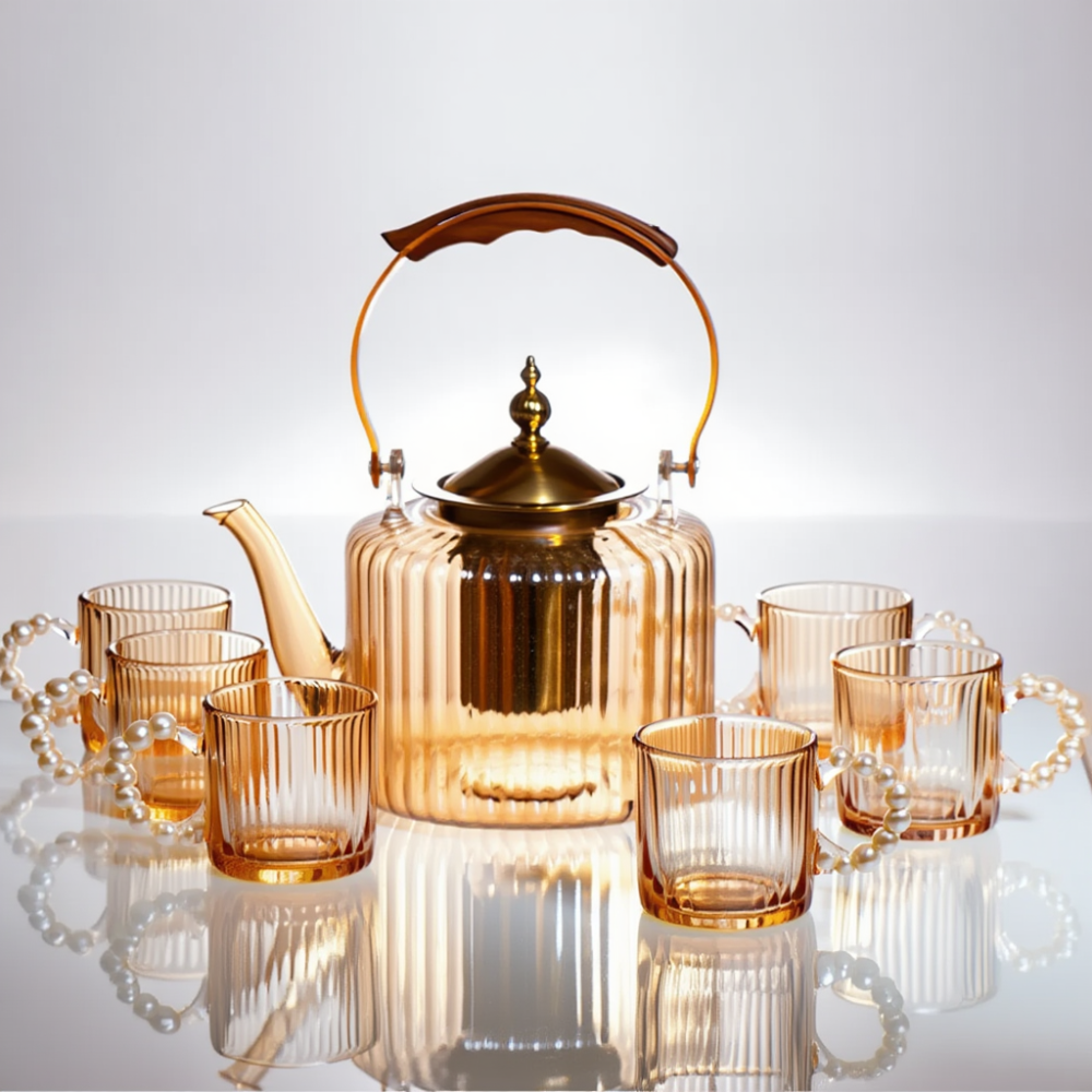Зображення Чайний сервіз Light House LG-30148-B на 6 персон із чайником для заварювання коричневий рифений ИМ Light-Deco 