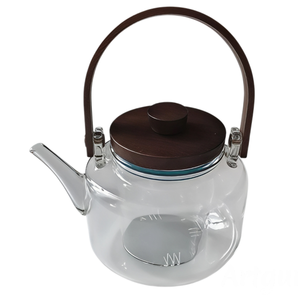 Зображення Заварник стеклянный для чая 0.8 л чайник для заваривания с деревянной ручкой прозрачный HP-34-38 ИМ Light-Deco 2 